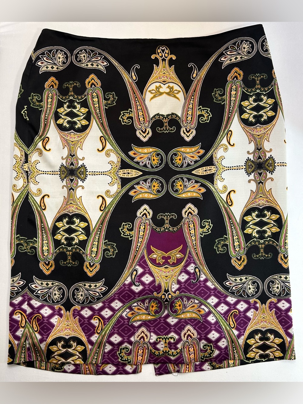 Vince‎ Camuto Skirt Womens Black Baroque Paisley Print Size 8 Purple Black Gold